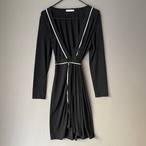 MNG‎ sz M black long sleeve wrap midi dress